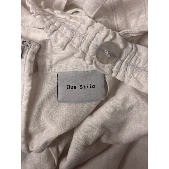 Anthropologie Jumpsuit Small Womens Rue Stiic White Linen Blend Ruffled Tapered - Picture 8 of 9